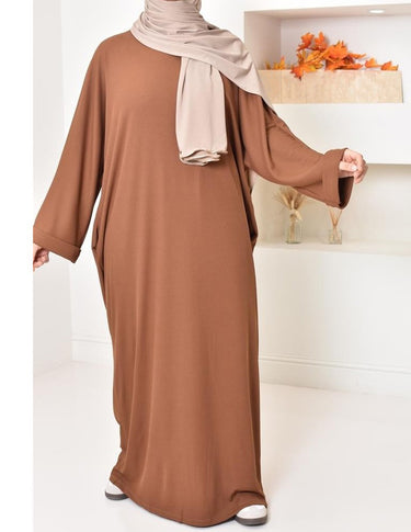 Ladies' Oversized Comfortable Rib-knit Long Dress-TerraCotta
