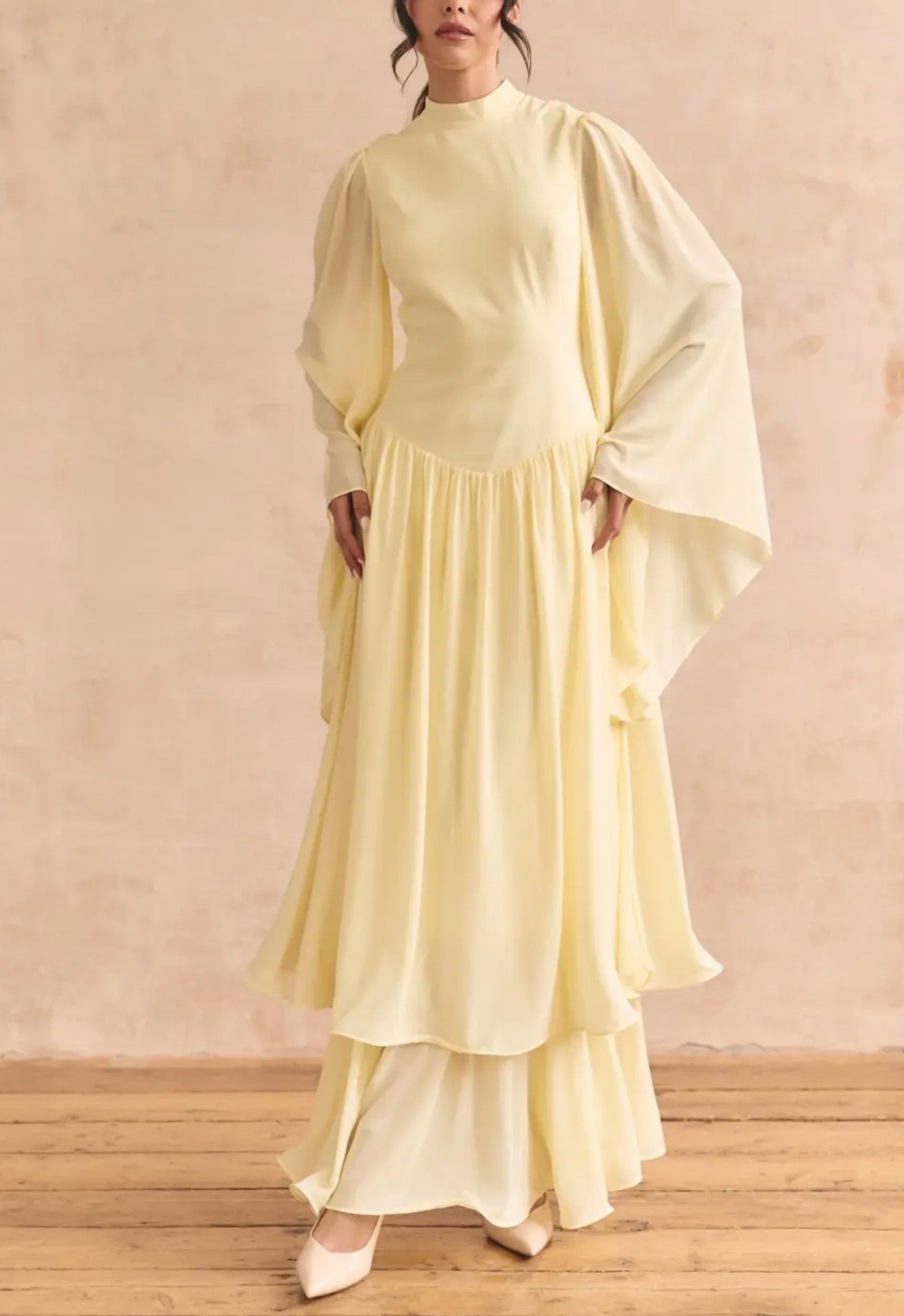 Ruffle Yellow Modest Muslim Maxi Abaya Dress
