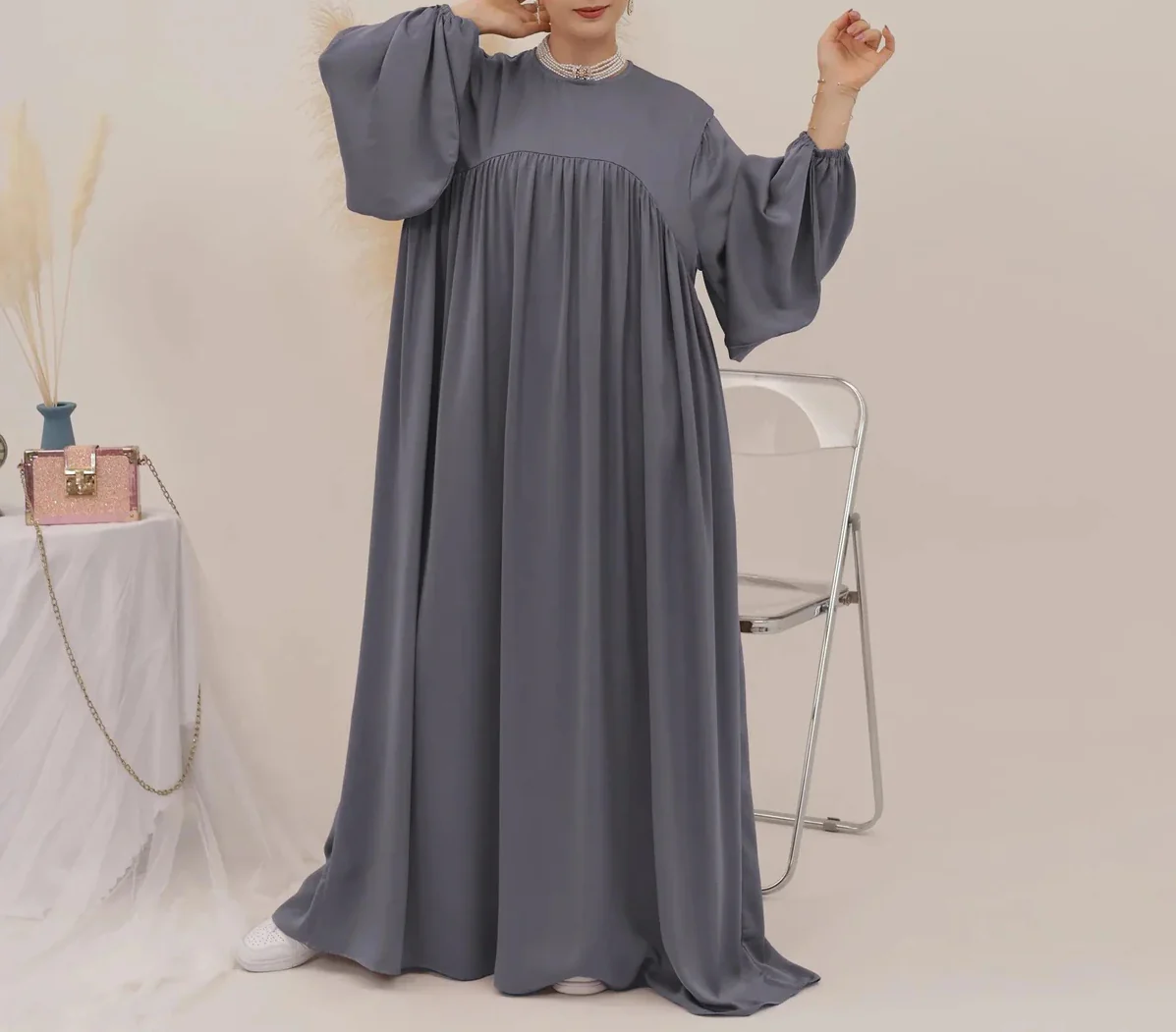 Eternal Blossom Satin Abaya Dress