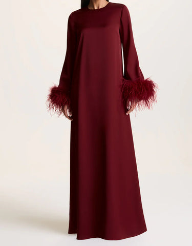 Feather Cuff A Line Maxi Abaya Dress