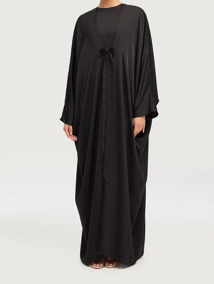 Mahina Tie Bow Satin Kaftan - Black