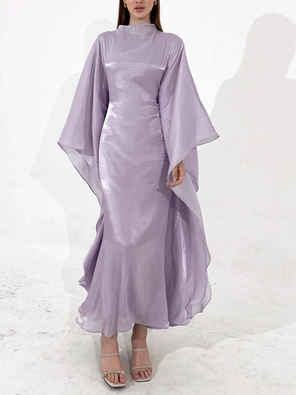 Elegant Satin-Textured High-Shine Abaya Maxi Dress for Women-Purple