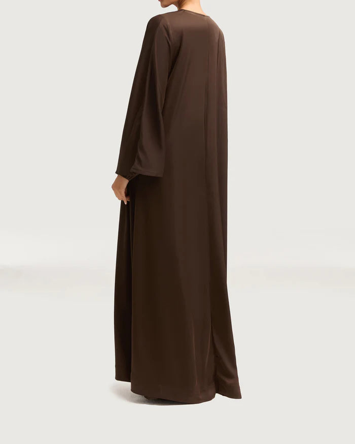 Sophia Heavy Satin Open Abaya Robe - Charming Coffee