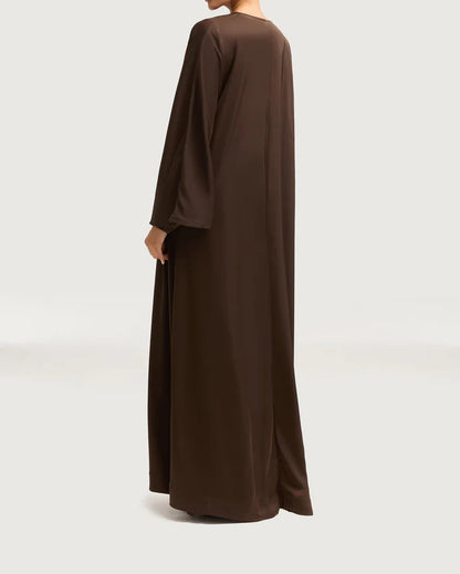 Sophia Heavy Satin Open Abaya Robe - Charming Coffee