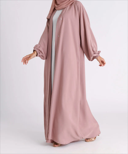Classic Solid Open Abaya with Shrinking Cuffs - PalePink