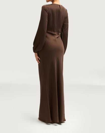 Sophia Heavy Satin Maxi Abaya Dress - Charming Coffee