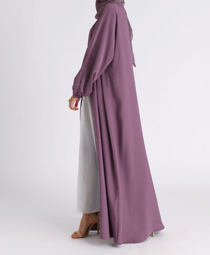 Classic Solid Open Abaya with Shrinking Cuffs - Purple