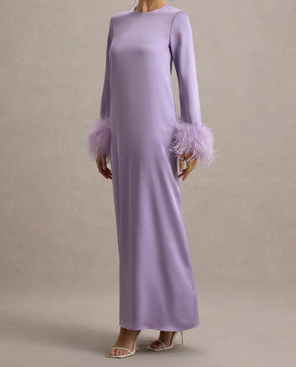 Feather Cuff A Line Maxi Abaya Dress