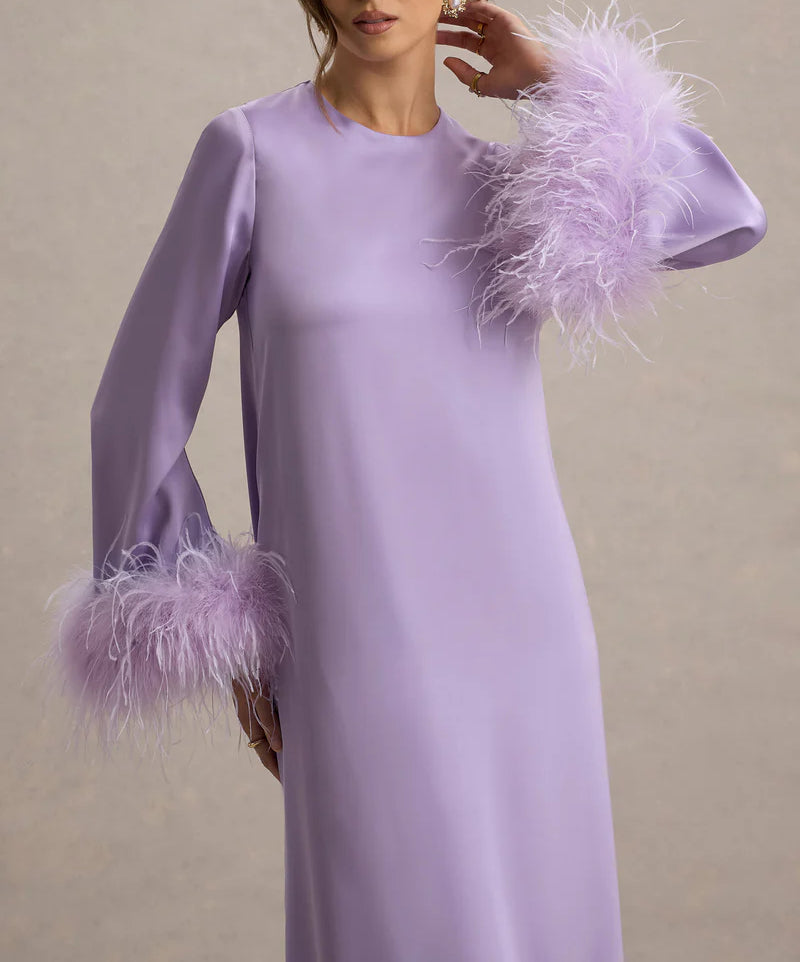 Feather Cuff A Line Maxi Abaya Dress