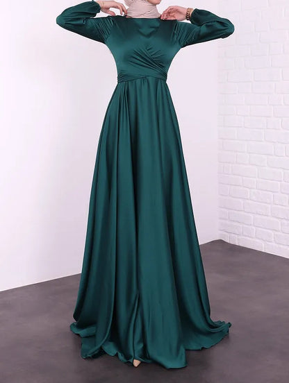 Satin Abaya Crossed Belted Evening Dress - Moss Green