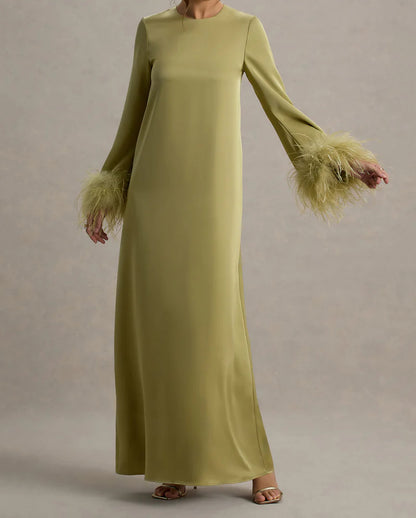 Feather Cuff A Line Maxi Abaya Dress