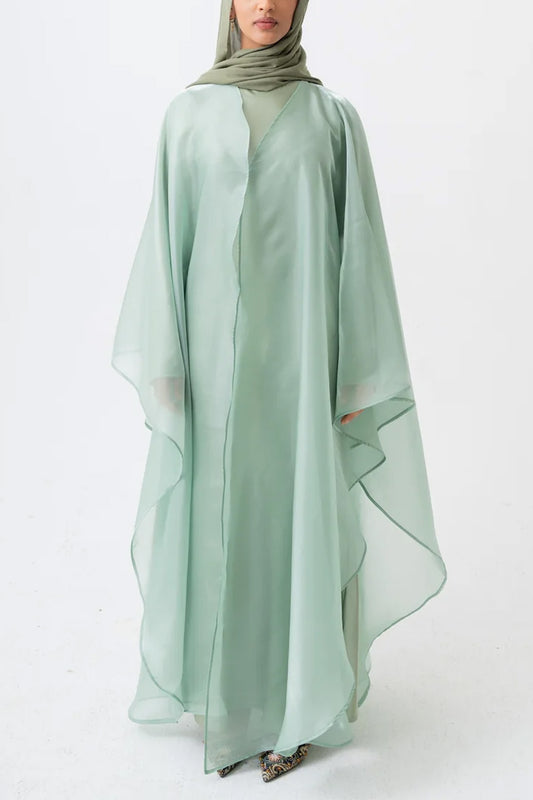 Pastoral Style Aesthetic Light Green Solid Color Women's Abaya Two-Piece Set