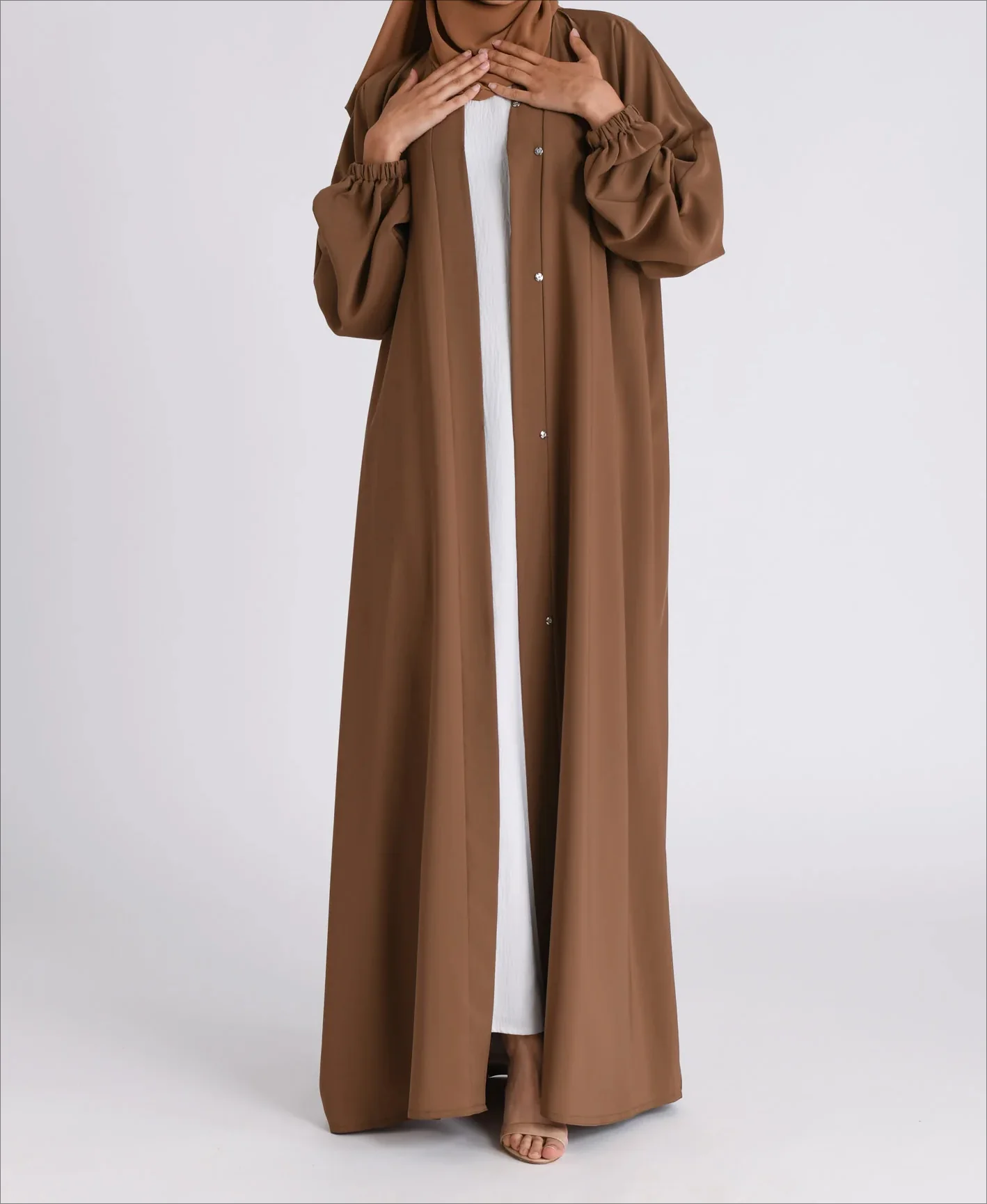 Classic Solid Open Abaya with Shrinking Cuffs