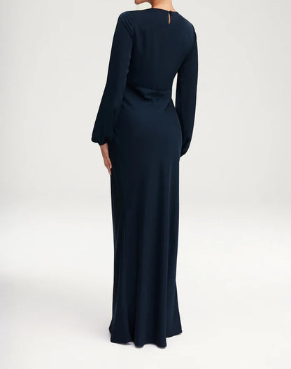Sophia Heavy Satin Maxi Abaya Dress - Deep Navy