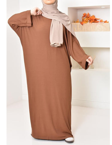 Ladies' Oversized Comfortable Rib-knit Long Dress-TerraCotta