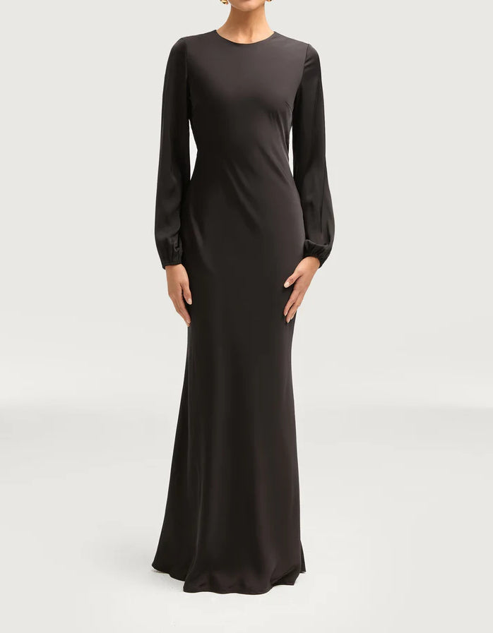 Sophia Heavy Satin Maxi Abaya Dress - Night Black