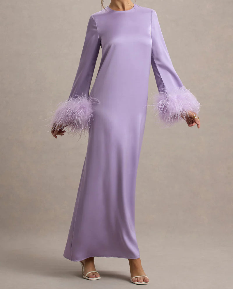 Feather Cuff A Line Maxi Abaya Dress