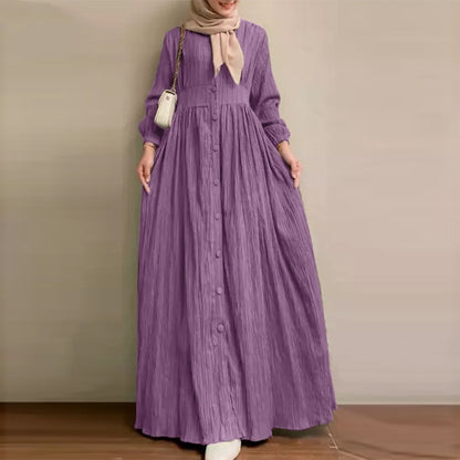 Women's Vintage Long-Sleeve Plain Modest Dress - Lavender