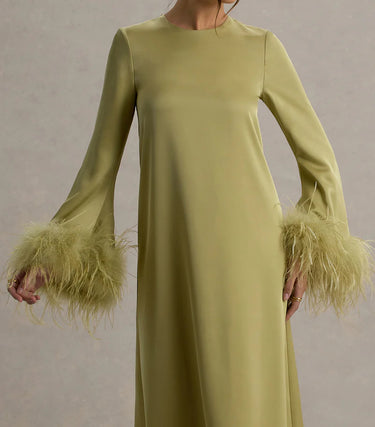 Feather Cuff A Line Maxi Abaya Dress