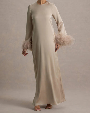 Feather Cuff A Line Maxi Abaya Dress