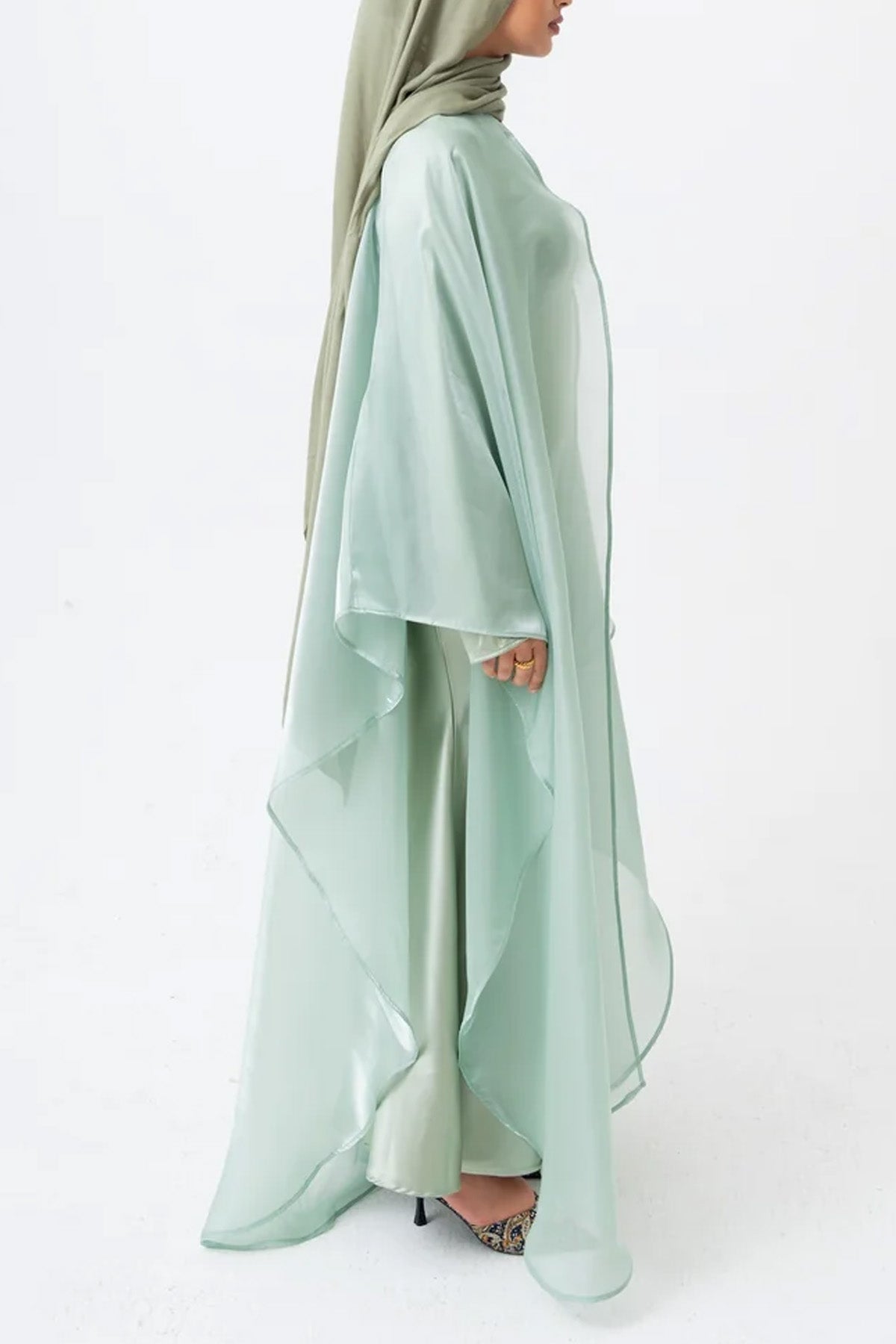 Pastoral Style Aesthetic Light Green Solid Color Women's Abaya Two-Piece Set