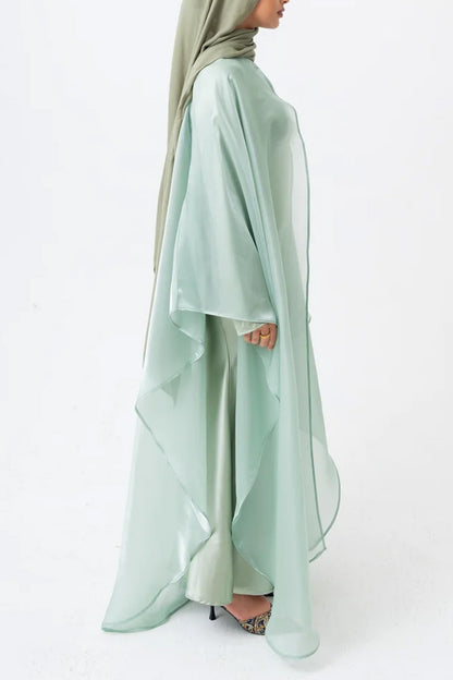 Pastoral Style Aesthetic Light Green Solid Color Women's Abaya Two-Piece Set