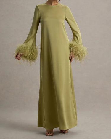 Feather Cuff A Line Maxi Abaya Dress