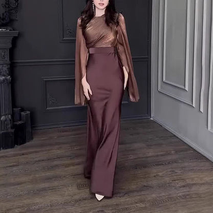 Women's Patchwork Satin Slim Dress