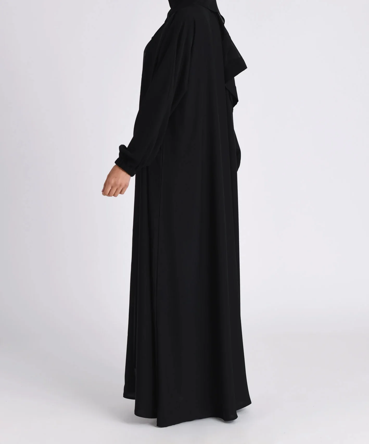 Classic Solid Open Abaya with Shrinking Cuffs