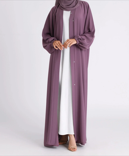 Classic Solid Open Abaya with Shrinking Cuffs