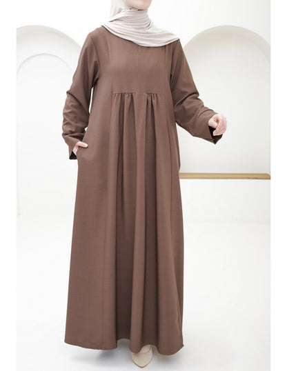 Ladies' Comfortable and Stylish Flared Skirt Front-zip Dress-Brown