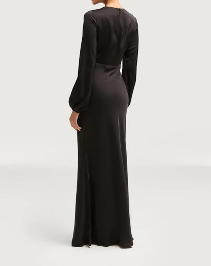 Sophia Heavy Satin Maxi Abaya Dress - Night Black
