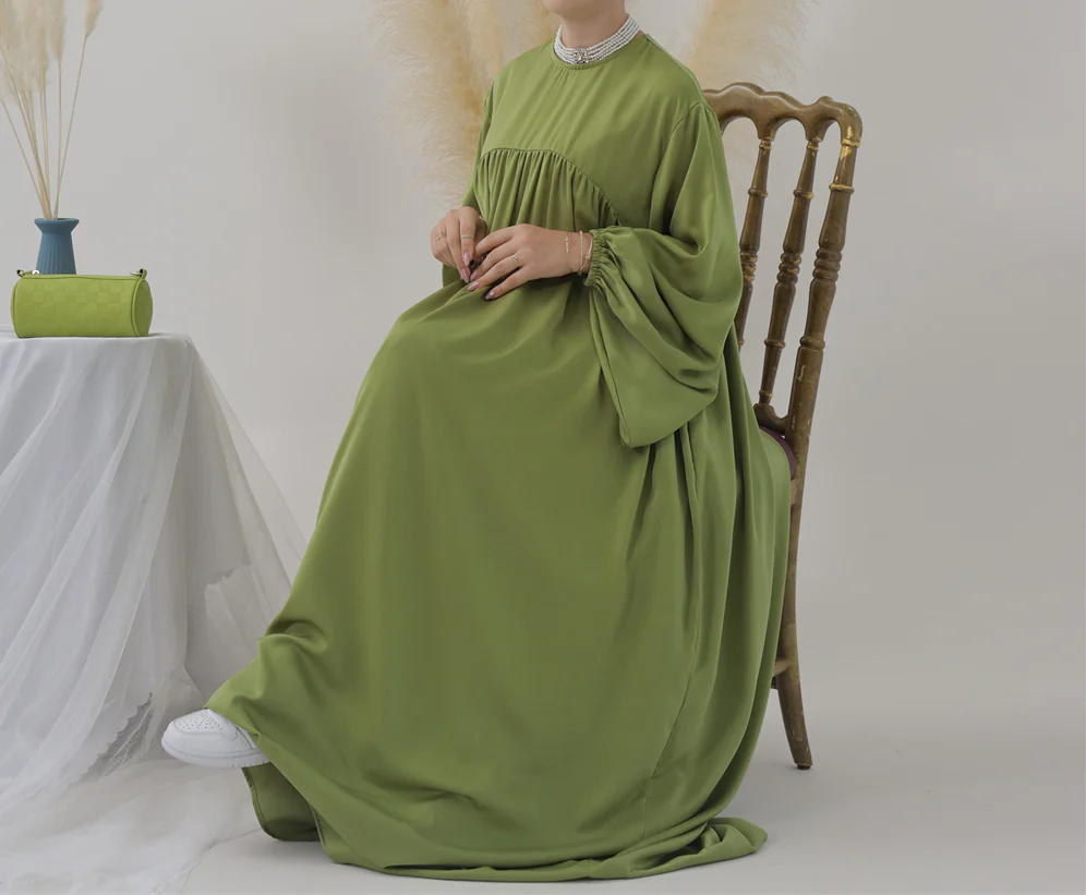 Eternal Blossom Satin Abaya Dress