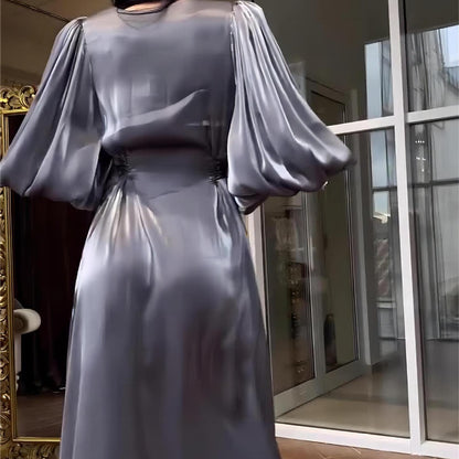 Women's Long-sleeved Satin Slim Tie Dress