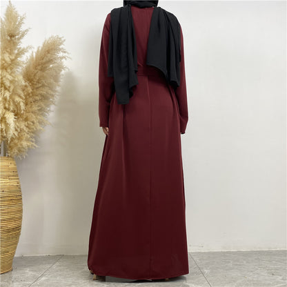 Women's Plain Lace-up Pocket Abaya Dress