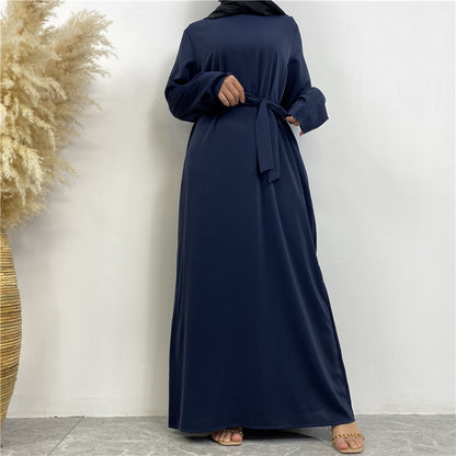 Women's Plain Lace-up Pocket Abaya Dress