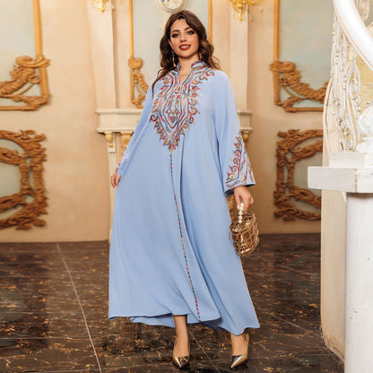 Stylish Floral Long Sleeve Dress - SkyBlue
