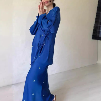 Printed Crewneck Long-sleeved Dress Set