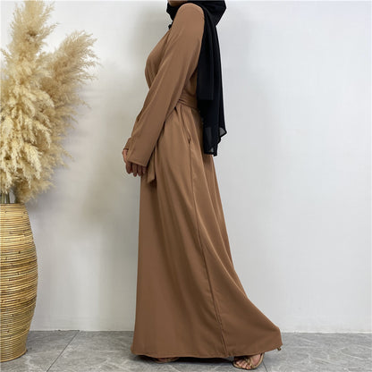 Women's Plain Lace-up Pocket Abaya Dress