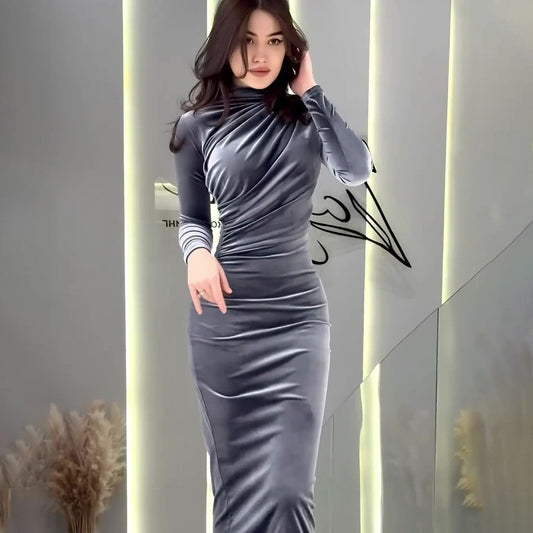 Gold Velvet Slim Waist Irregular Dress