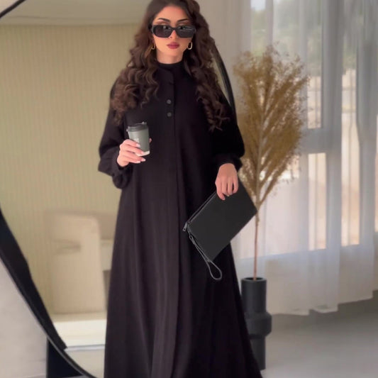 Button Neck Wide Hem Maxi Dress