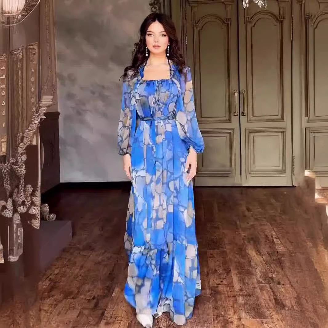 Women's Contrast-print Slim Long-sleeved Dress