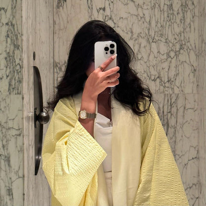 Stylish Yellow Open Front Abaya