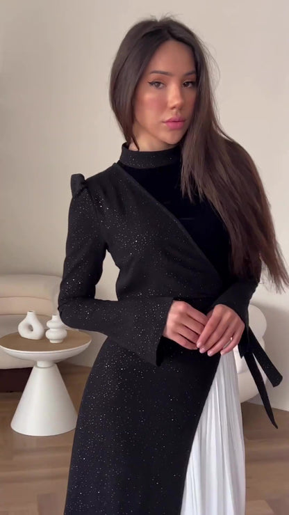 Women's Long-sleeved Panels Fake Two-piece Dresses