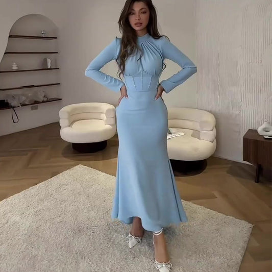 Women's Long-sleeved Ruffled Slit Irregular Dress