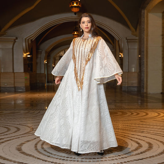 Holy Flared Sleeves Wide Dress - White