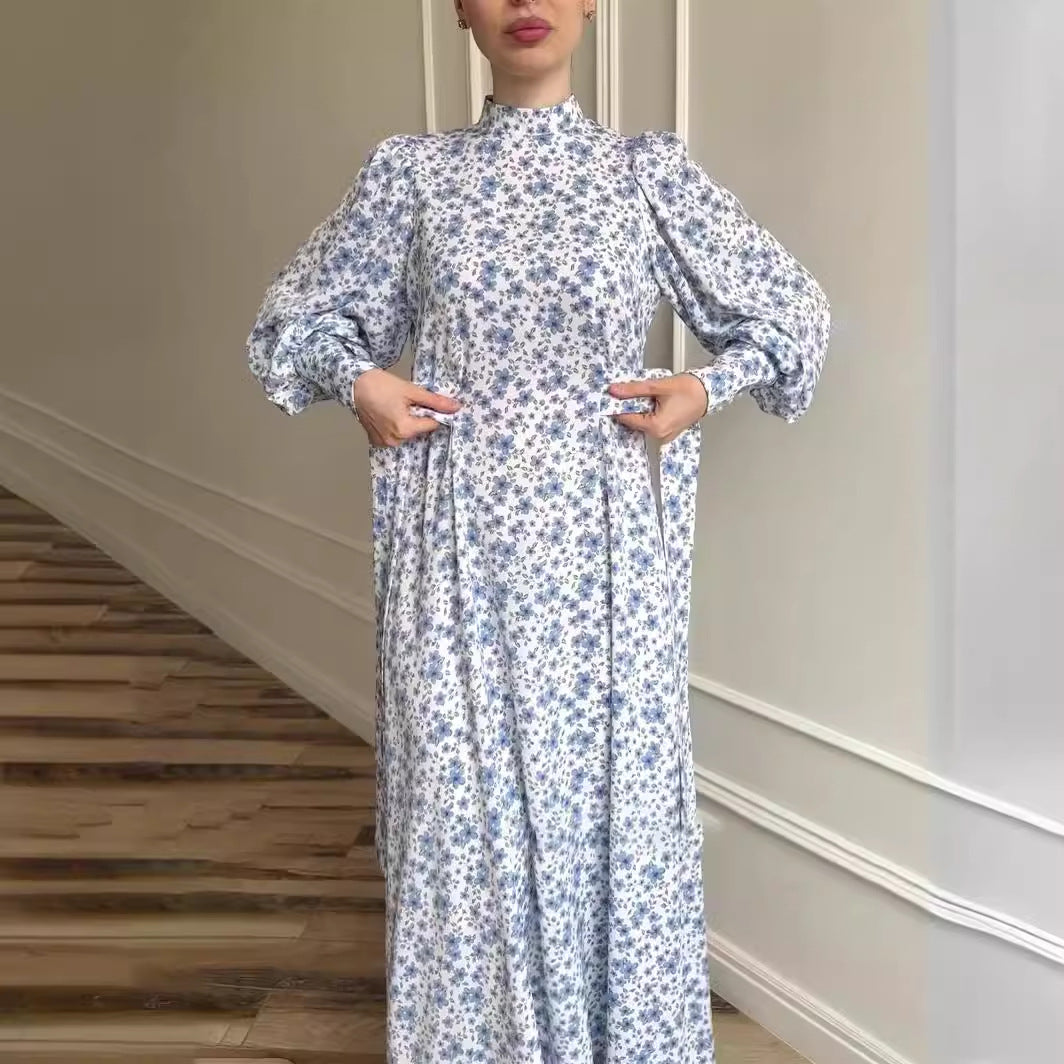 Women's Loose Lace-up Floral Satin Dress