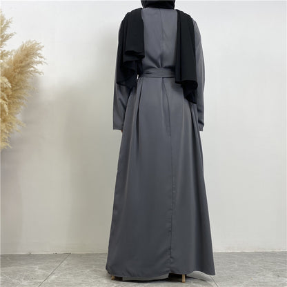 Women's Plain Lace-up Pocket Abaya Dress