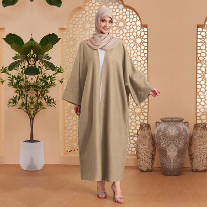 Solid Open Abaya with Moon Emboridery Cuff