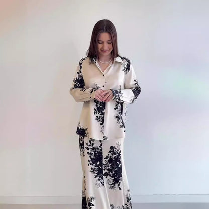 Women's Satin Print Skirt Set